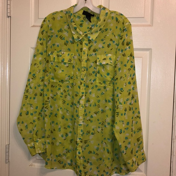 Long sleeve sheer button up Lane Bryant top - Picture 1 of 5